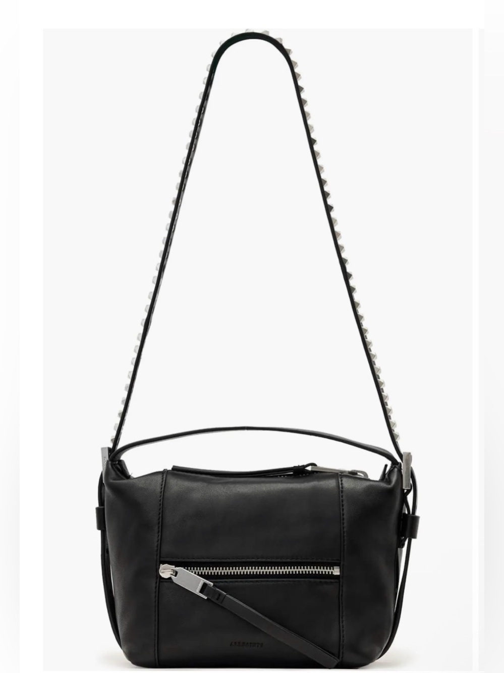 All Saints Vega Leather Grab Bag. Black/Silver.